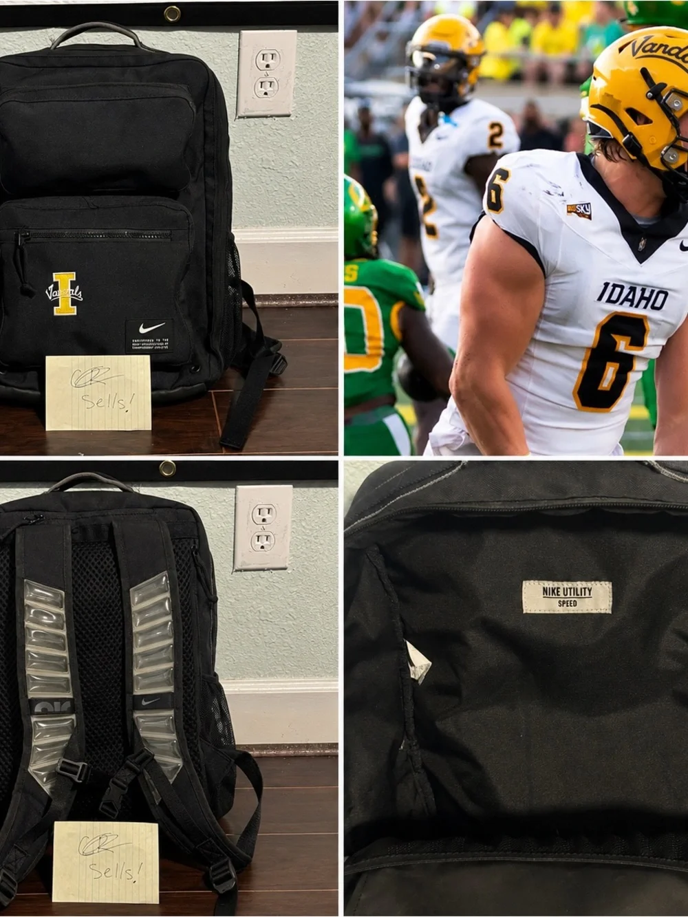 RARE Idaho Vandals Football Team Issued Nike Utility Speed Backpack